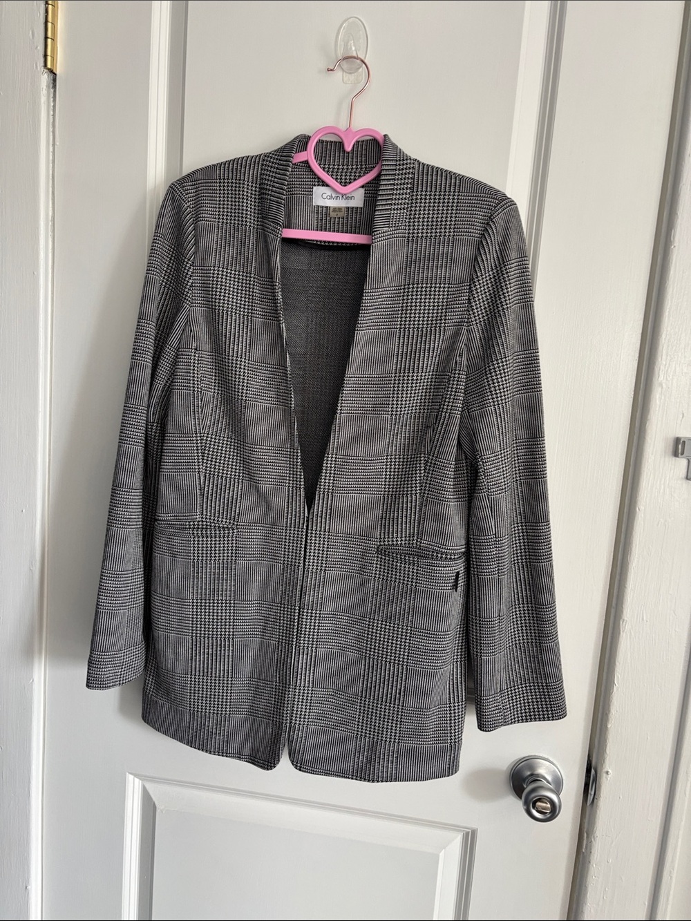 Calvin Klein Gray Glen Plaid Open-Front Blazer